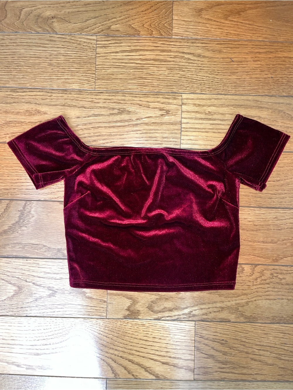 Forever 21 Wine Velvet Off-the-Shoulder Crop Top